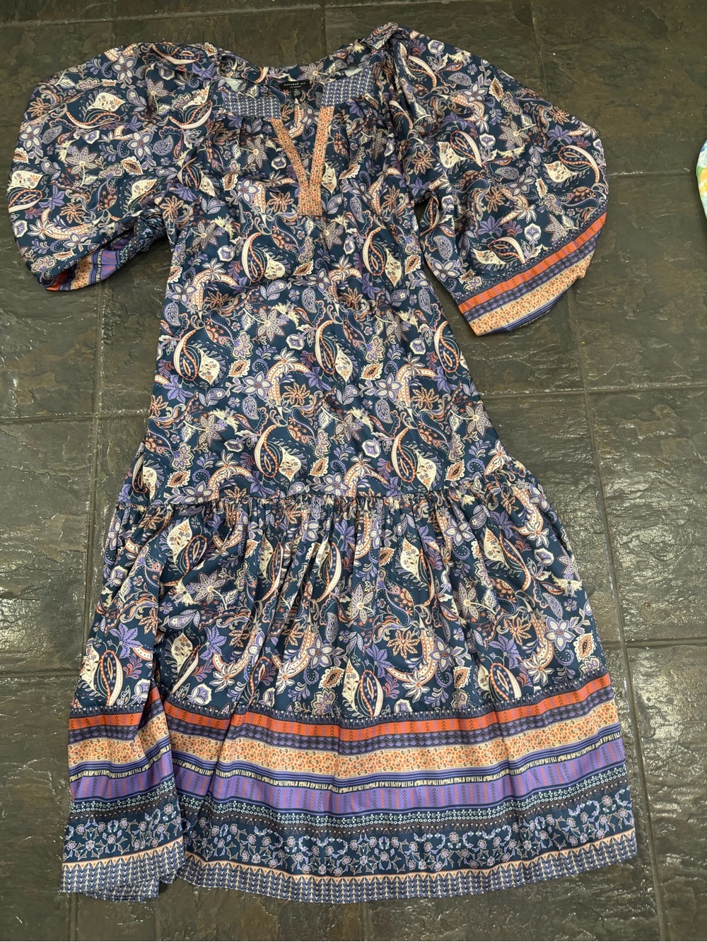 Current Air Los Angeles Paisley Midi Dress Medium Boho Puff Sleeve Tiered Dress - Picture 5 of 7